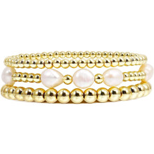 Gold Beaded Bracelets for Women Baroque Pearl Stackable14K Gold Plated Stretch Bead Ball Bracelet Jewelry Gifts