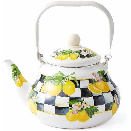 Checkered Lemon Tea Kettle – 2L Enamel Stovetop Kettle