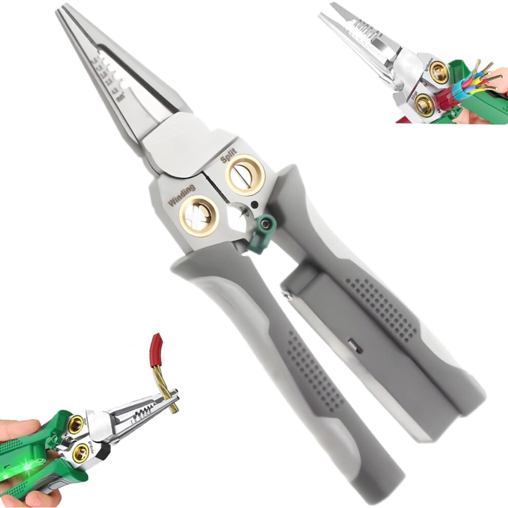 8 In 1 Wire Stripper With Voltage Tester, Multi-Function 8 In 1 Wire Stripping Pliers For Cutting, Pulling, Crimping, And Cable Repair (Gray) 9399596039633