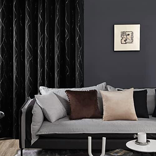Blackout Curtains 42x45 in, Silver Foil Print, 2-Pc 1