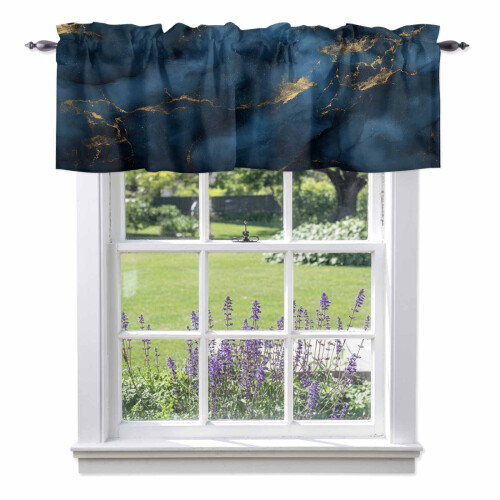Navy Blue Stone Gold Stripe Valance 54x18in