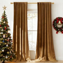 Velvet Curtains Gold Brown Thermal Blackout 2 Panels 52x90