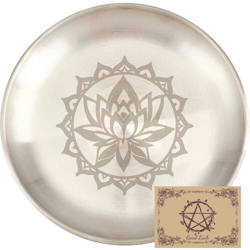 Lotus graveret ritualplade i rustfrit stål, 14 cm