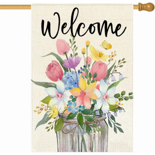 Spring Floral House Flag 28x40 in Double Sided