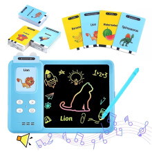 4-in-1 Talking Flash Cards & LCD Writing Tablet for Kids 3-6, Educational Drawing Pad with 224 Words, Toddler Learning Toy, Blue