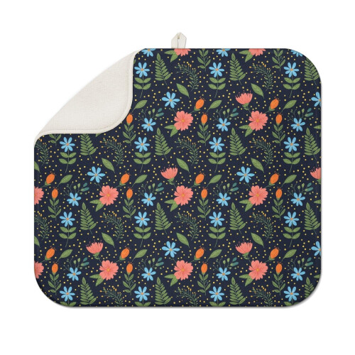 Floral Print Kitchen Dish Drying Mat Microfiber 16x18 Inch