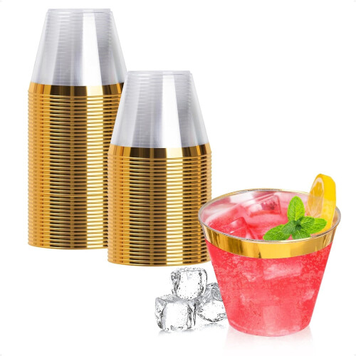 9oz Gold Plastic Cups – Pack of 50