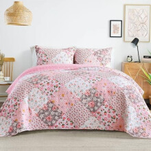 Boho Floral Reversible Quilt Set King Size with 2