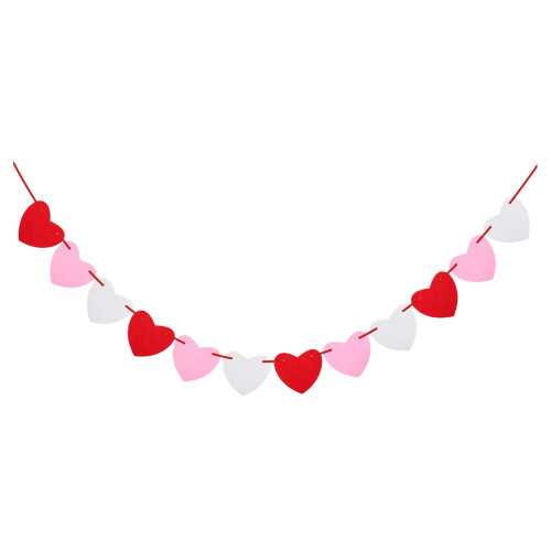 Red and White Felt Heart Garland 3.3 ft