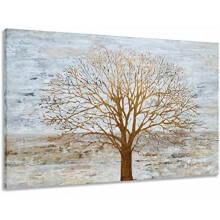 Abstraktes Baumpaar-Leinwandbild – Modernes Wandbild in Grau-Beige