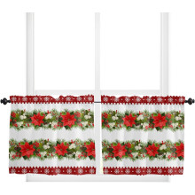 Pine & Poinsettia Curtain Tiers, Rod Pocket, 27.5 x 24 in,