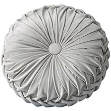 Round Velvet Pillow for Couch Small Handmade Decorative Throw Pillow for Bed Bedroom 13.7” Light Grey