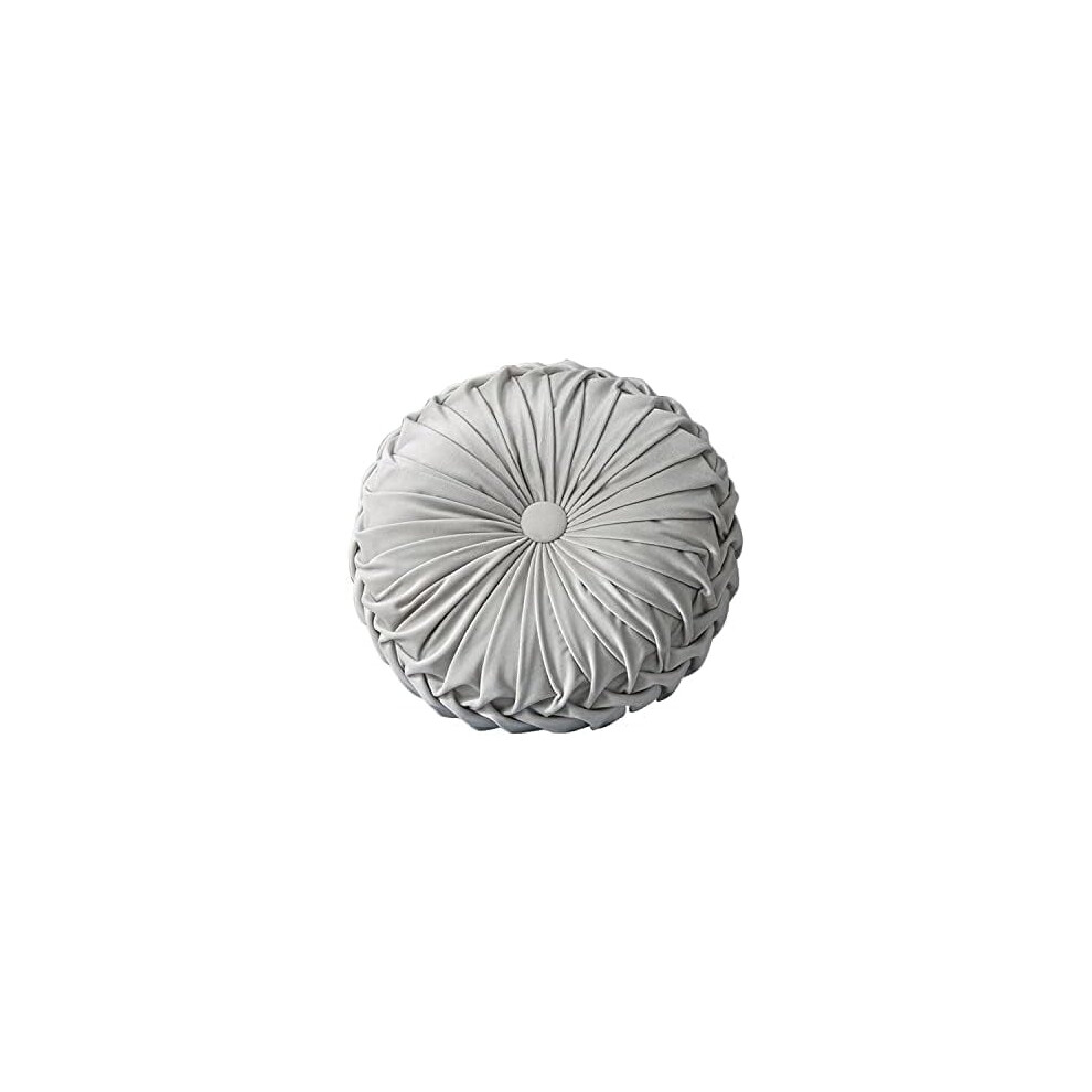 Round Velvet Pillow For Couch Small Handmade Decorative Throw Pillow For Bed Bedroom 13.7” Light/Grey