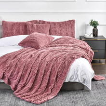 Faux Fur Throw Blanket 63 x 90 in Pink