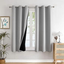 100% Blackout Bedroom Curtains with Black Liner, Thermal Insulated Grommet Panels (Light Grey, 42x54", 2 pcs)