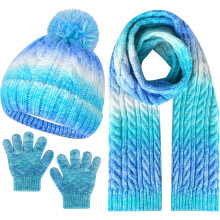 Kids Winter Hat Scarf Gloves Set, Kids Beanie Hat Long Scarf Mittens with Warm Fleece Lining for Boys Girls 3-10 Years Old