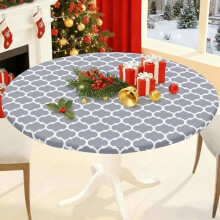 Round Elastic Tablecloth 25-30 in Grey White Vinyl Flannel