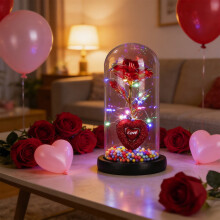 Lampada notturna a LED a forma di rosa di vetro a forma di cuore (1 pezzo)