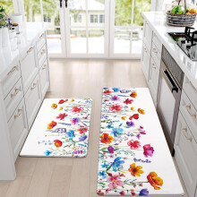 Floral Anti-Fatigue Kitchen Mats White 18x30in & 18x48in