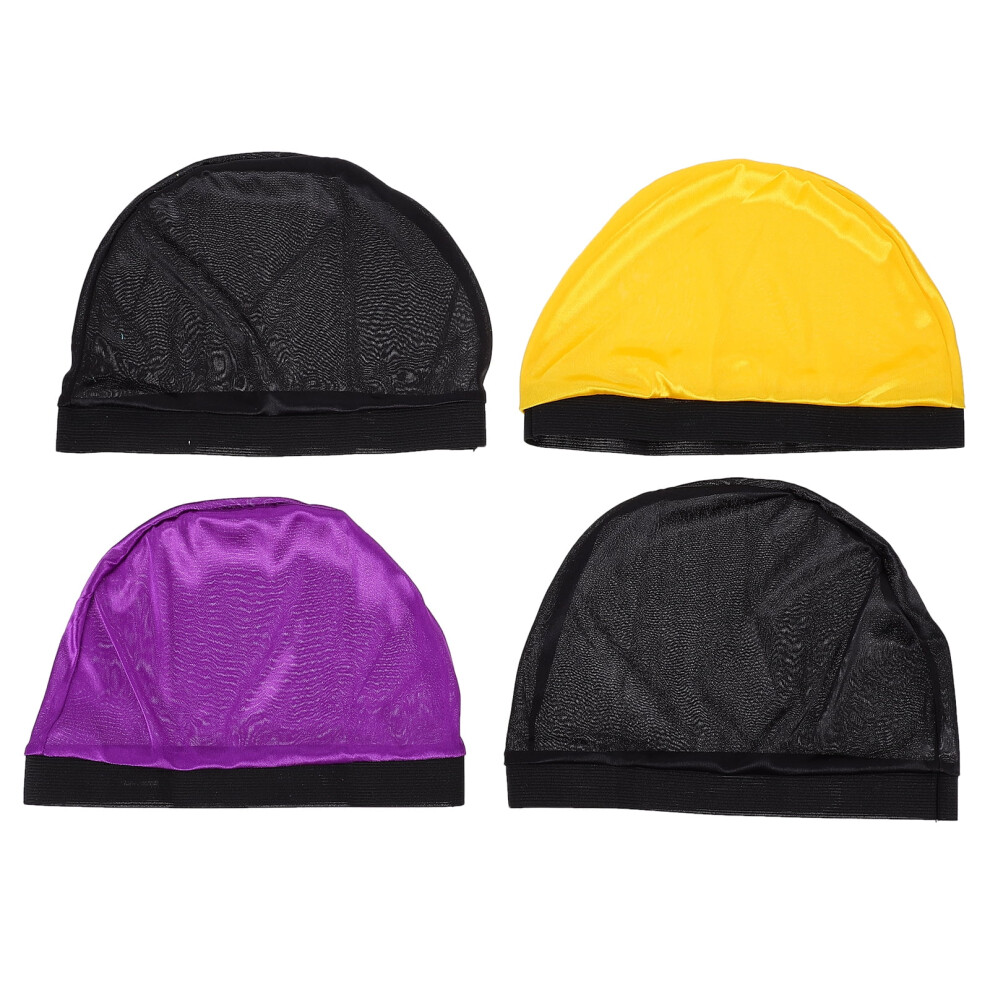 Unisex 4 Pcs Satin Dome Cap Silk Cap Base Wig Cap Elastic Wig Cap Child Man 20X7cm