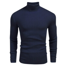 Men's Sweater Knitted Turtleneck Pullover Fall Winter Solid Color Heavy Tops Long Sleeve Warm Comfortable Casual Sweater(Dark Blue,2XL)