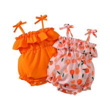 Baby Girl Outfits,Newborn Girl Clothes,Newborn Baby Girl Bodysuit Sleeveless Halter Frill Romper Ruffled Hem One-piece Jumpsuit Orange 1-3 Months