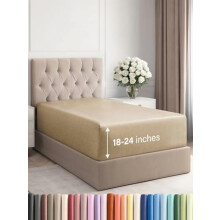 Extra Deep Twin XL Fitted Sheet – Fits 18"-24" Mattress, Ultra Soft, Wrinkle-Free, Breathable, Heathered Tan