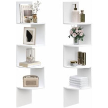 Wandmontiertes Eckregal-Set (2er-Set), 4-stufige Wandregale für Wohnzimmer, Schlafzimmer, Badezimmer, Büro – Weiß WT25BJP201