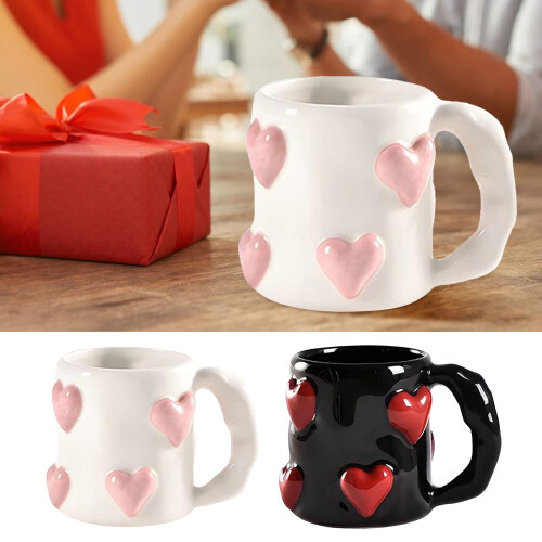 Κεραμική κούπα καφέ σε σχήμα καρδιάς 3D ροζ 17oz