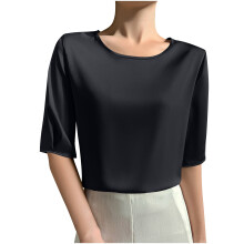 Seidenbluse für Damen, Größe L, Kurzarm, elegantes Oberteil, Satinbluse, einfarbig, Kragenstil, elegante Seidenbluse