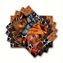 4 African Geometric Placemats 12x18 in Polyester