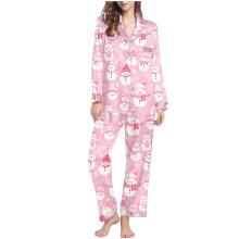Dam Julpyjamas i två delar Långärmad V-ringad Topp Byxor Festligt Mönster Nattkläder Ideala Loungekläder Hemmakläder S-2XL