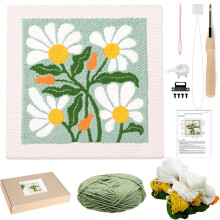 Punch Needle Embroidery Kit for Beginners & Kids – All-in-One Starter Kit with Frame, Hoops, Fabric, Yarn, Needles & Threader | Green Daisy Design