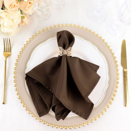 5 Chocolate Brown Polyester Napkins 17" x 17"