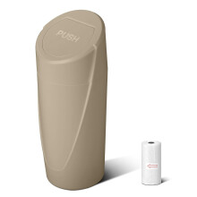 Beige Mini Leakproof Car Trash Can with Lid, Cup Holder Fit, Includes 20 Bags – Compatible with Most Vehicles