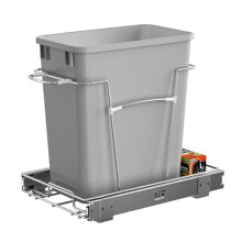 35 Qt Pull-Out Trash Can for Kitchen Cabinets, Fits 13" W x 18" D Openings, Full-Extension Slides, Heavy-Duty Steel, Silvery (Trash Can Not Included)