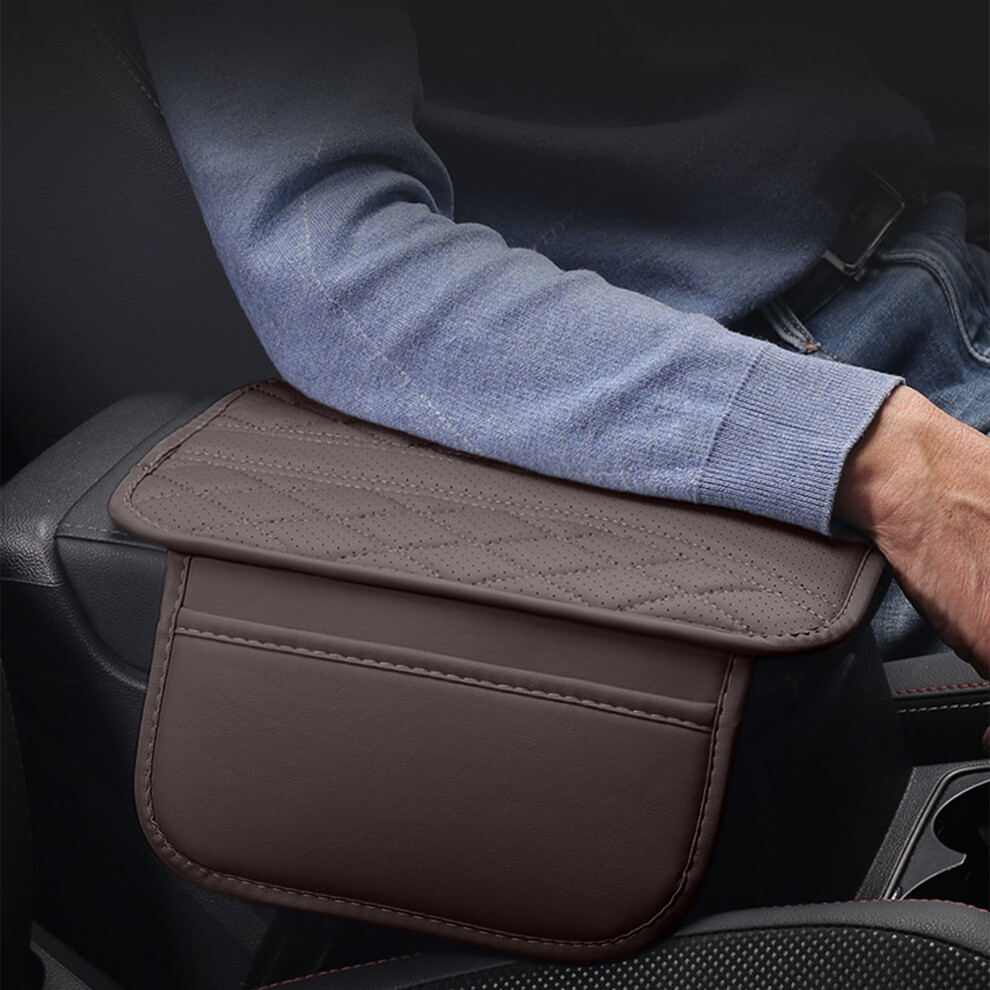 Ankereame Leather Car Center Armrest Pad - Universal Fit, All Season, Slim Design, Elbow Support For Comfortable Driving Light 9085618825789
