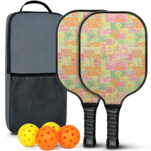Pickleball Paddles Set with Floral Fiberglass Rackets, 2 Balls & Bag – Compatible with Indoor/Outdoor Play