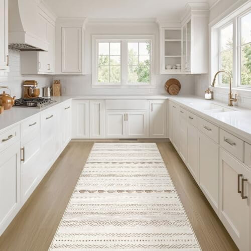 Vaskbart polyester løbertæppe 60x1,8 m beige