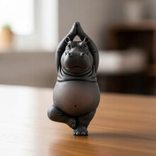 Figurină Hipopotam Yoga din Rășină – 8Poses, Decor Birou și Casă