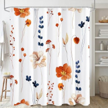 Dusjforheng med akvarellblomster Retro Oransje Marineblå 72x72