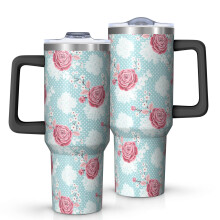 113 cl Pioneer blommigt blommönster isolerat tumbler med handtag, BPA-fritt läckagesäkert lock och sugrör, dubbelväggig vakuum, varm 12