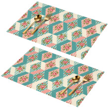 Floral Print Placemats Set of 2, 18 x 12 Inch, PVC Washable