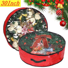 Aufbewahrungstasche für Weihnachtskränze, 30 x 30 x 8 Zoll, Rot