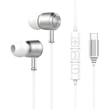 Wired Headphones USB C,HD Sound In-Ear Earphones with Mic,Alloy Built Volume Control Earphones,Universal USB C Wired Earbuds,White