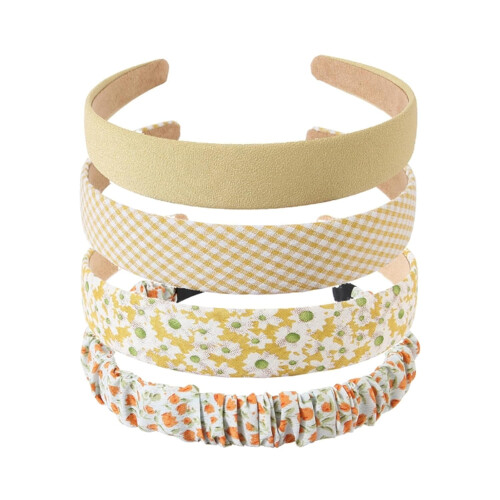 Conjunto de 4 faixas de cabelo femininas e infantis, com estampa floral, acolchoadas e estilo vintage.