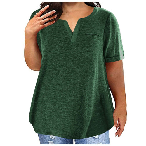 Γυναικεία Μπλούζα Plus Size με Κοντομάνικα και V Λαιμόκοψη, Μονόχρωμα T-shirts, Απλές