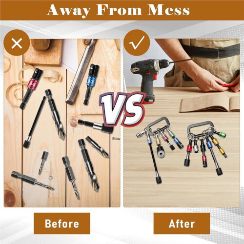 Bit Holder,11P Drill Bit Holder Keychain/3P Impact Drill Sockets Adapter/3P 1/4''Quick Hex Shank/ 105Right Angle Driver 2