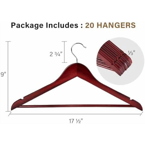 Kleiderbügel aus Holz, 20er-Packung mit Hosenstange 1