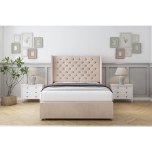 (6' Super King, Sand) Sloomy Dior Naples Divan Bed Base 2 Drawers Foot-End With 54" Wingback Headboard